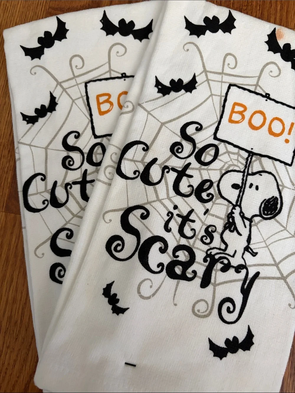 Halloween Snoopy Cotton Kitchen Towels - White with Black and Orange Accents